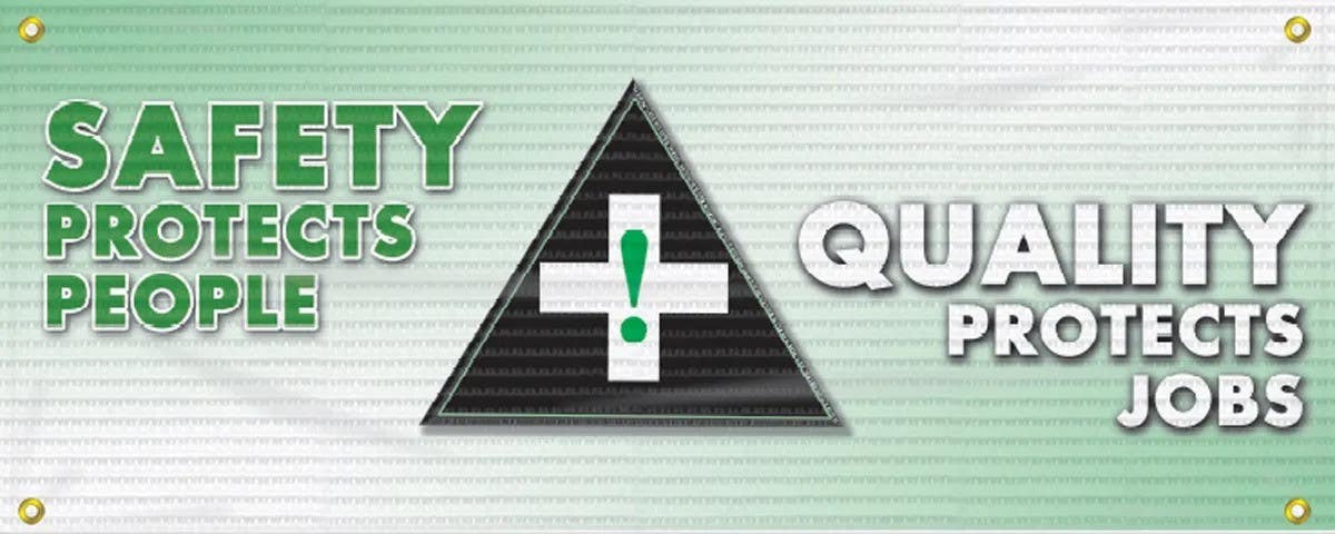 AccuformNMC MBM311 Mesh Banners, Safety Protects People, Quality Protects Jobs, 4' H x 10' W