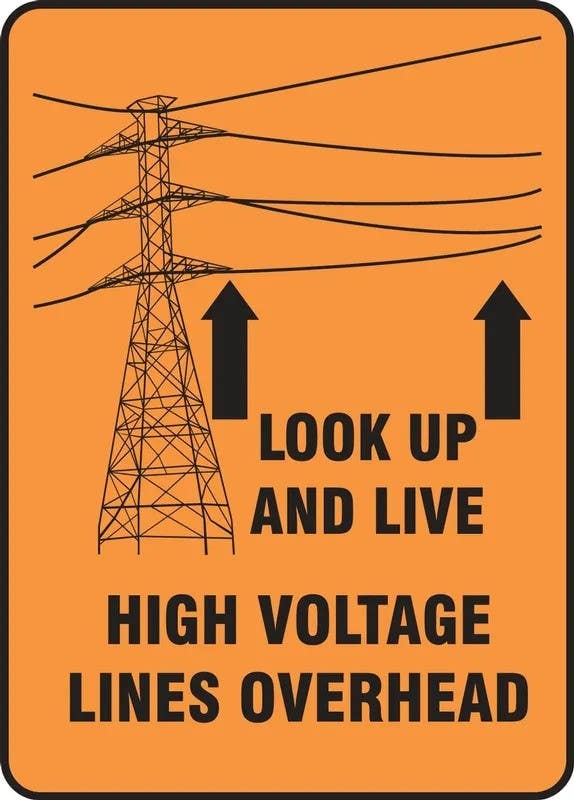AccuformNMC MBR126 Safety Banners, Look Up & Live, High Voltage Lines Overhead, 20" H x 14" W