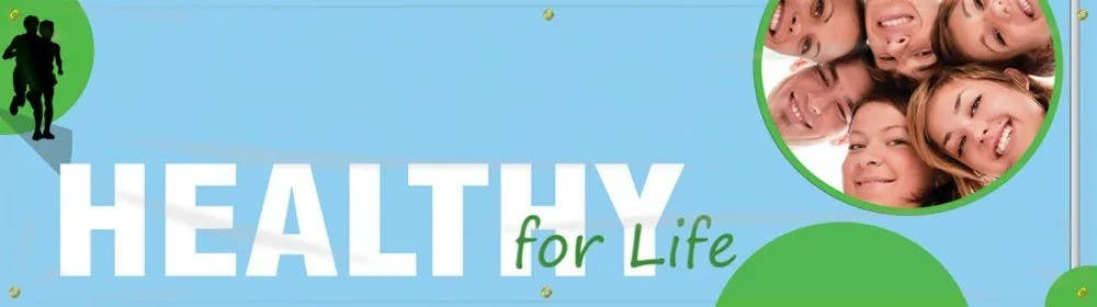 AccuformNMC MBR306 Campaign Kick-Off Banner, Healthy For Life, Standard Stock, 28" H x 8' W