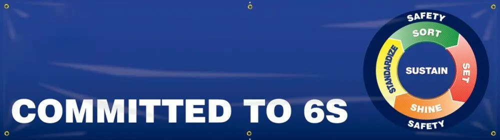 AccuformNMC MBR325 6S Campaign Banner, Committed To 6S, Standard Stock, 28" H x 8' W