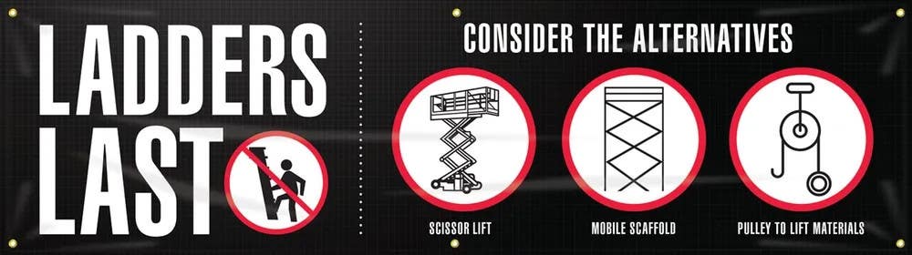 AccuformNMC MBR345 Motivational Banner, Ladders Last Consider The Alternatives, 28" H x 8' W