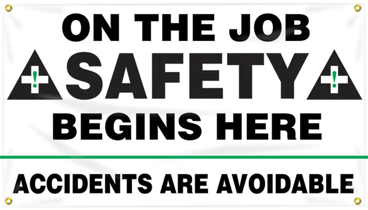 AccuformNMC MBR Safety Banners, On The Job Safety Begins Here, Accidents Are Avoidable