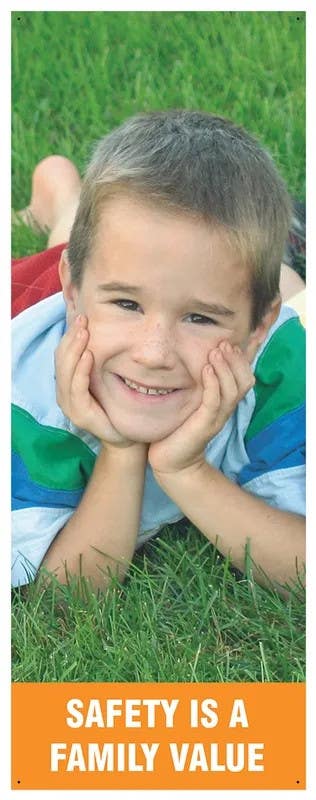 AccuformNMC MBR Vertical Safety Banner, Safety Is A Family Value, 74" H x 28" W