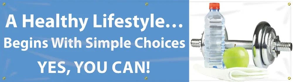 AccuformNMC MBR744 Workhealthy, Banners, A Healthy Lifestyle Begins With Simple Choices, 28" H x 8' W