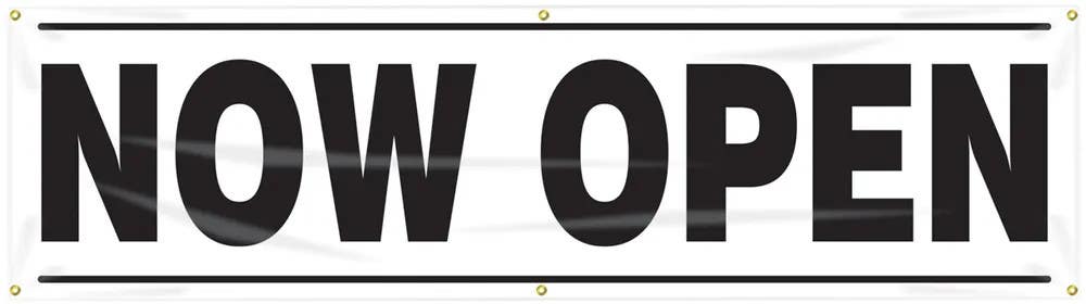 AccuformNMC MBR772 Safety Banner, Now Open, 28" H x 8' W