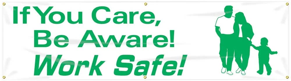 AccuformNMC MBR876 Safety Banners, If You Care Be Aware, Work Safe, 28" H x 8' W