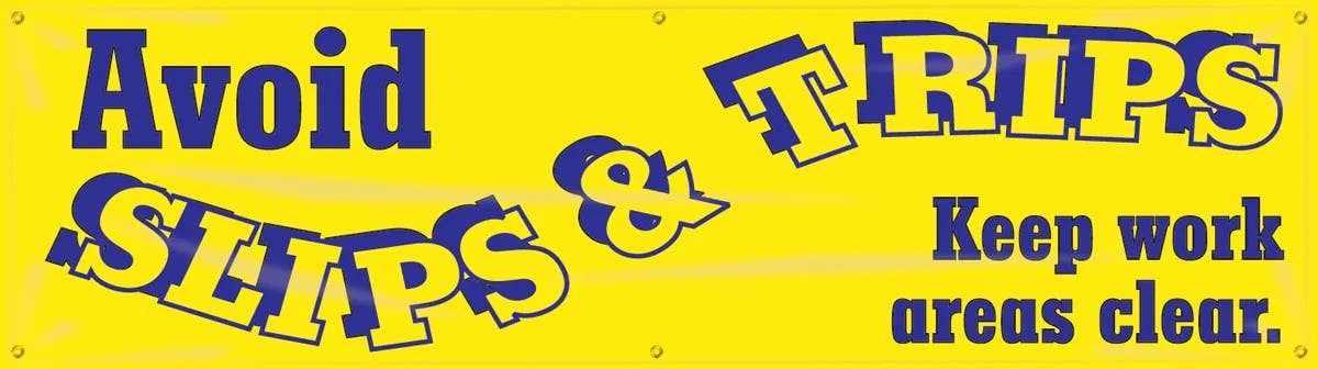 AccuformNMC MBR881 Safety Banners, Avoid Slips And Trips, Keep Work Areas Clear, 28" H x 8' W