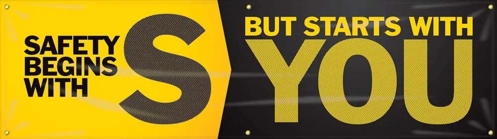 AccuformNMC MBR915 Safety Motivational Banners, Safety Begins With S, But Starts With You, 28" H x 8' W