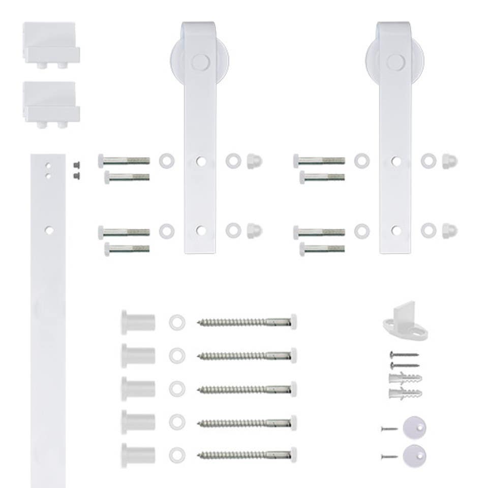 Custom Service Hardware NT.1400.09W-96.01 96" Designer's Collection Flat Rail Hook Strap Rolling Door Hardware Kit, White