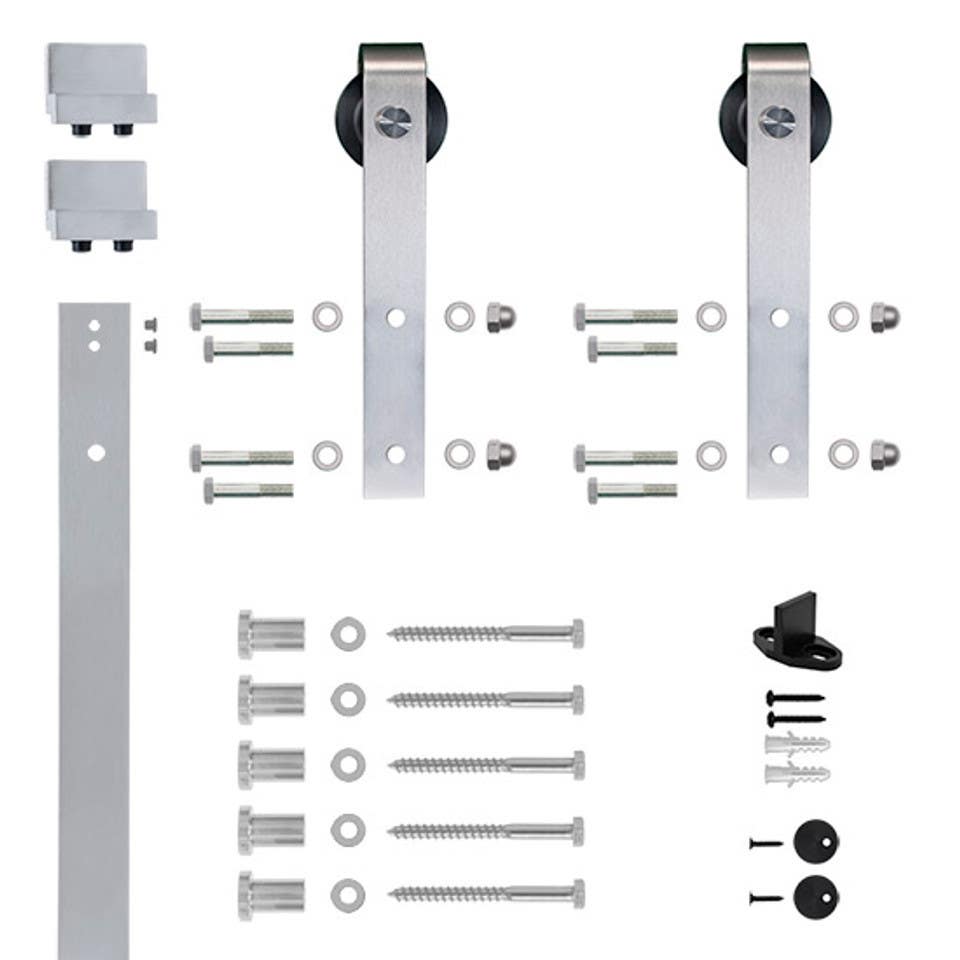 Custom Service Hardware NT.1400.09W-96.02 96" Designer's Collection Flat Rail Hook Strap Rolling Door Hardware Kit, Satin Nickel