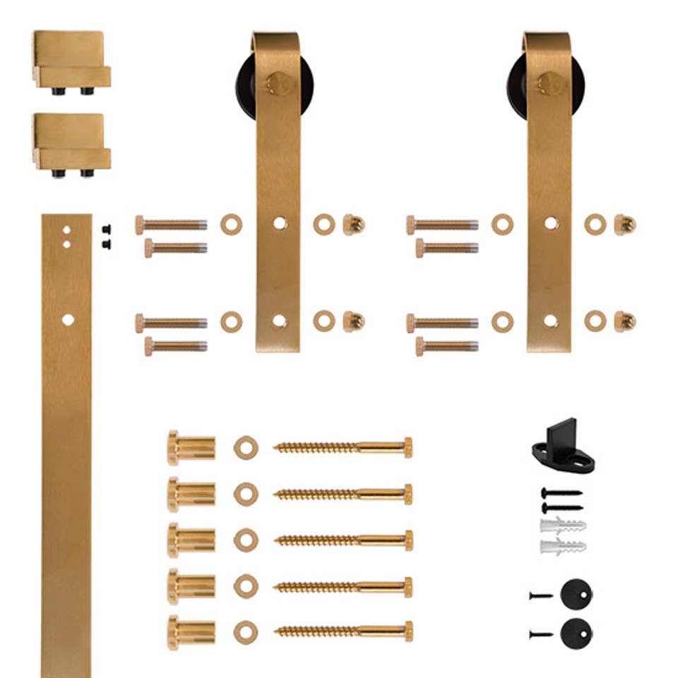 Custom Service Hardware NT.1400.09W-96.06PVD 96" Designer's Collection Flat Rail Hook Strap Rolling Door Hardware Kit, Satin Brass