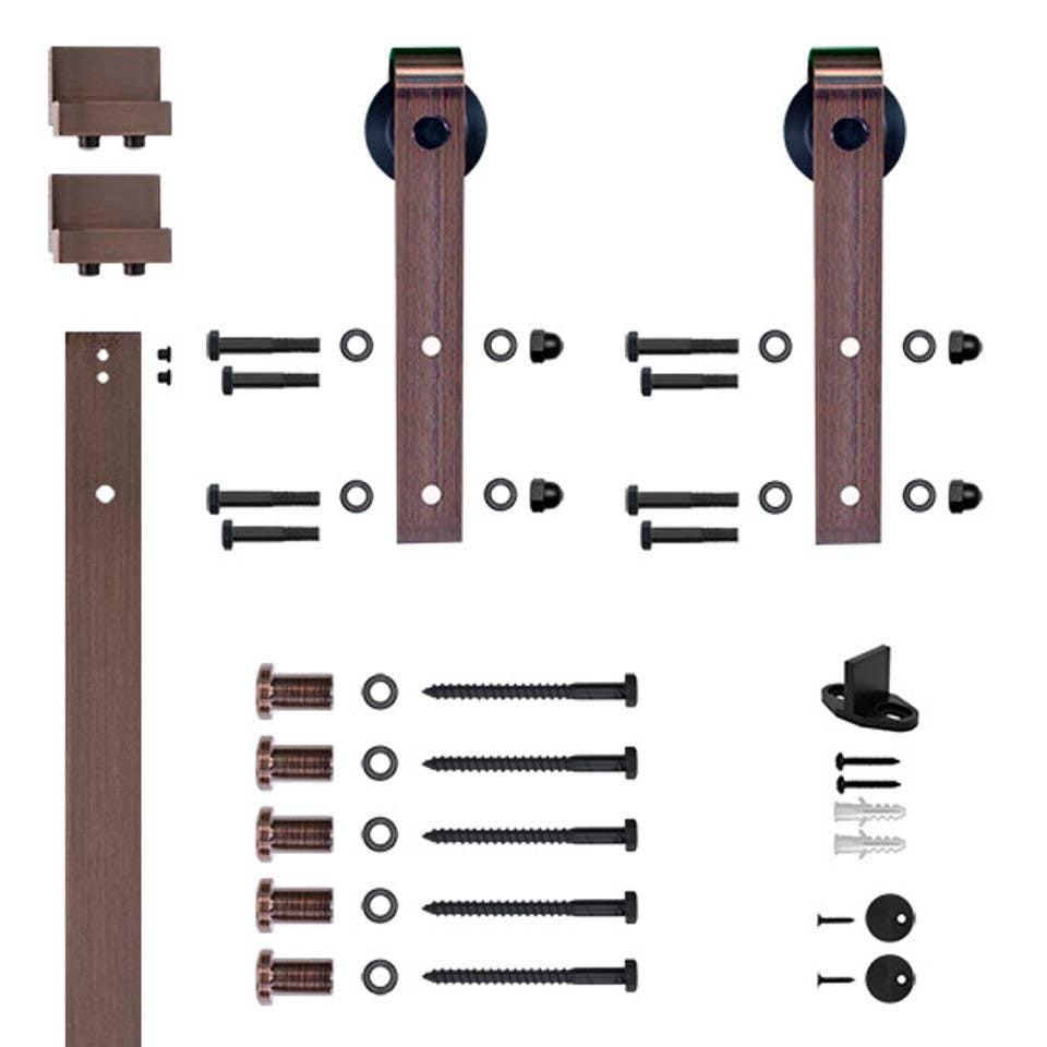 Custom Service Hardware NT.1400.09W-96.07 96" Designer's Collection Flat Rail Hook Strap Rolling Door Hardware Kit, Oil Rubbed Bronze
