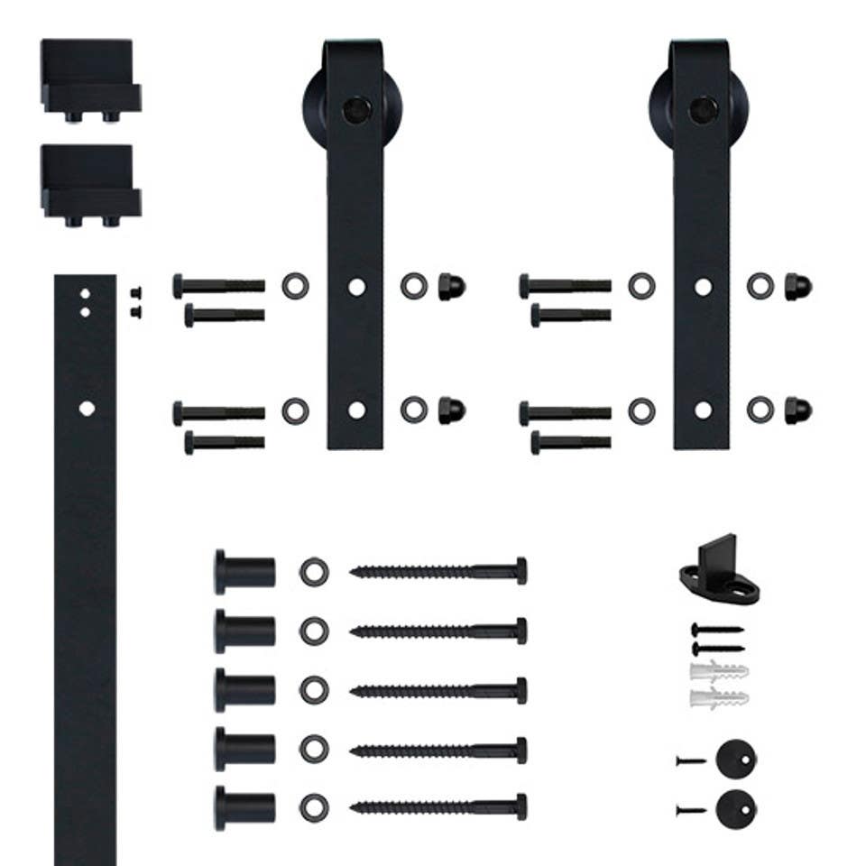 Custom Service Hardware NT.1400.09W-96.08 96" Designer's Collection Flat Rail Hook Strap Rolling Door Hardware Kit, Black