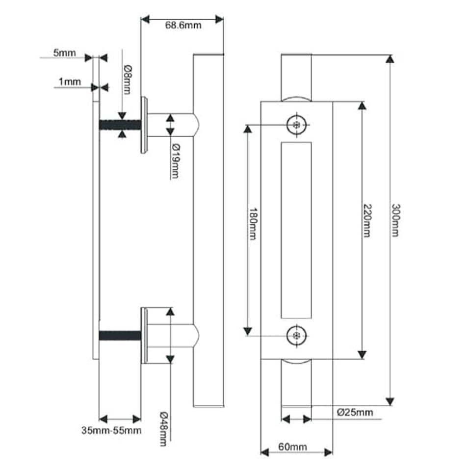 Custom Service Hardware NT.1499.02.02 8-3/4" Flush Pull / 12" Bar Pull Set, Satin Nickel