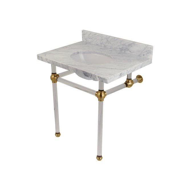 Kingston Brass KVPB3030MA Marble Console Sink with Acrylic Feet, Carrara Marble, 30"