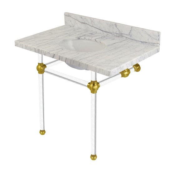 Kingston Brass KVPB3630MA Marble Console Sink with Acrylic Feet, Carrara Marble, 36"
