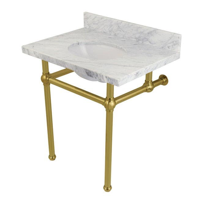 Kingston Brass KVPB3030MB Marble Console Sink with Brass Feet, Carrara Marble, 30"