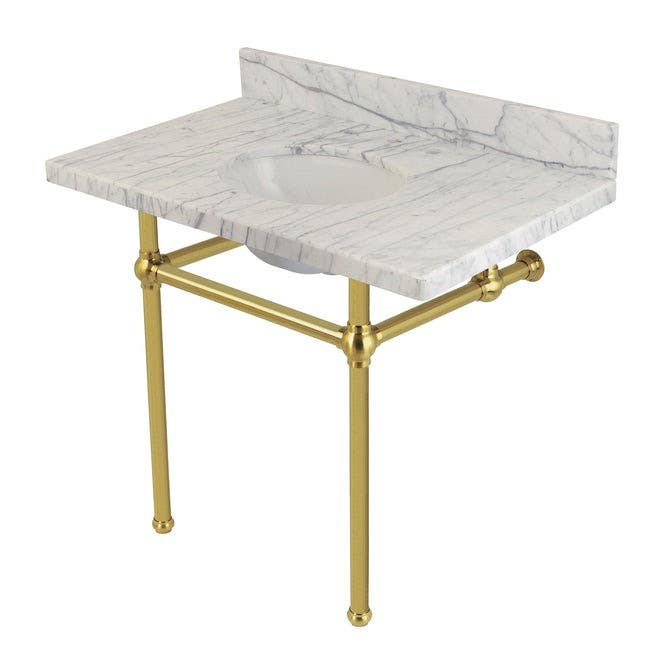 Kingston Brass KVPB3630MB Marble Console Sink with Brass Feet, Carrara Marble, 36"