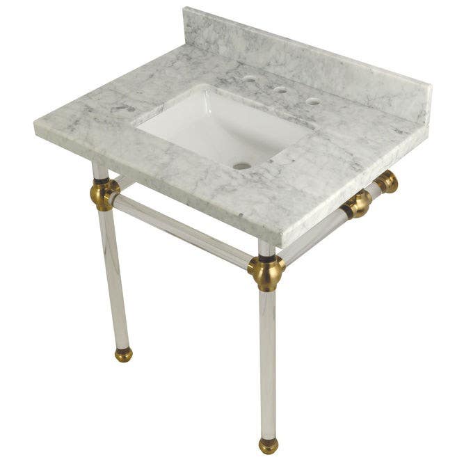 Kingston Brass KVPB3030MASQ Marble Console Sink with Acrylic Feet, Carrara Marble, 30"