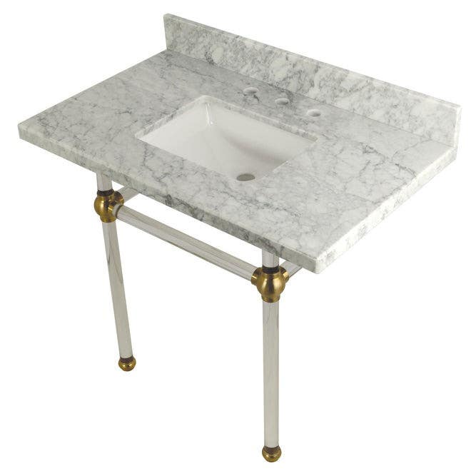 Kingston Brass KVPB3630MASQ Marble Console Sink with Acrylic Feet, Carrara Marble, 36"