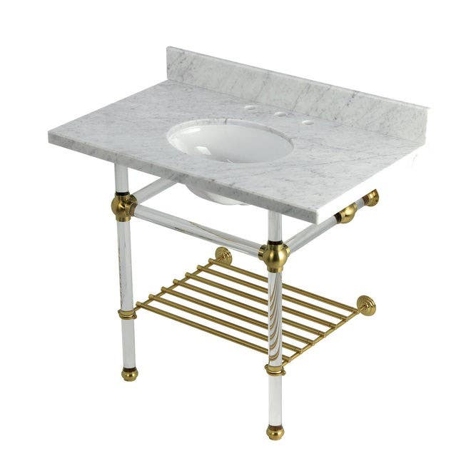 Kingston Brass KVPB3630MAB Console Sink with Acrylic Legs (8 in, 3 Hole), Carrara Marble, 36"