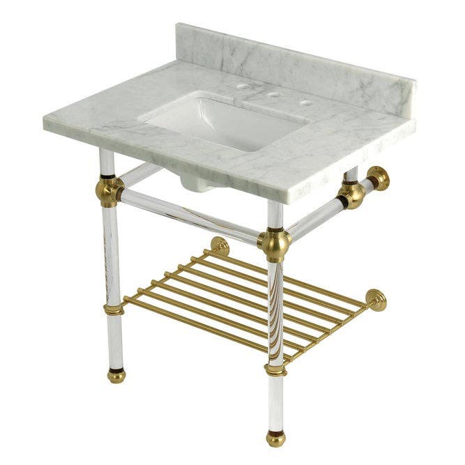 Kingston Brass KVPB3030MASQB Console Sink with Acrylic Legs (8 in, 3 Hole), Carrara Marble, 30"