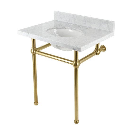 Kingston Brass KVBH3022M8 Console Sink with Brass Legs, Marble White, 30"