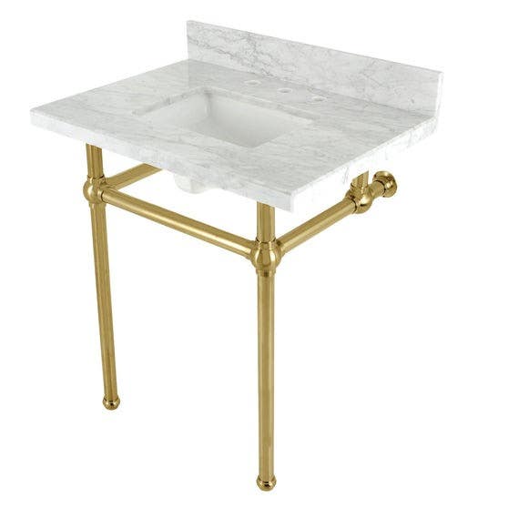 Kingston Brass KVBH3022M8SQ Console Sink with Brass Legs, Marble White, 30"