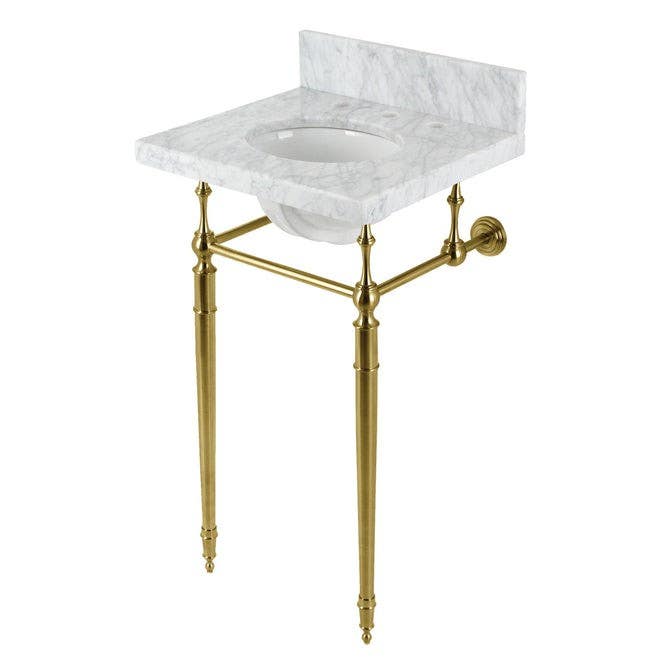 Kingston Brass KVPB1917M Carrara Marble Console Sink with Brass Legs (8" Faucet Drillings), Marble White