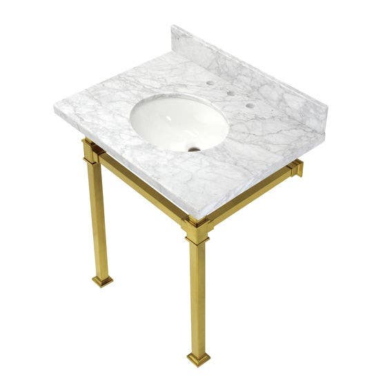 Kingston Brass KVPB30M Carrara Marble Console Sink, Marble White, 30"