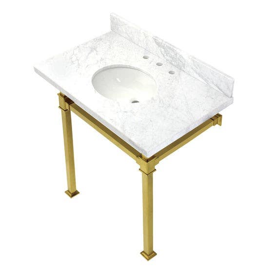 Kingston Brass KVPB36M Carrara Marble Console Sink, Marble White, 36"