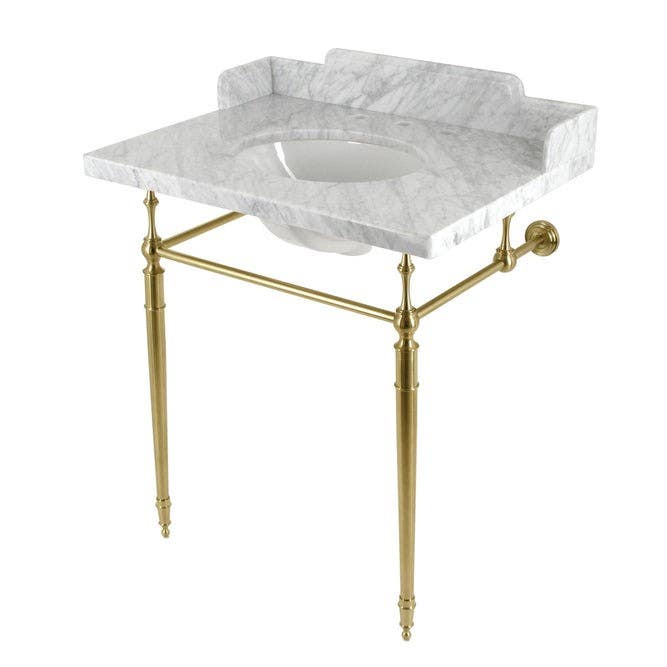 Kingston Brass LMS3022M8 Carrara Marble Console Sink with Brass Legs, Marble White, 30"