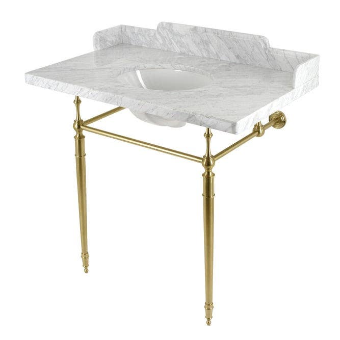 Kingston Brass LMS3622M8 Carrara Marble Console Sink with Brass Legs, Marble White, 36"