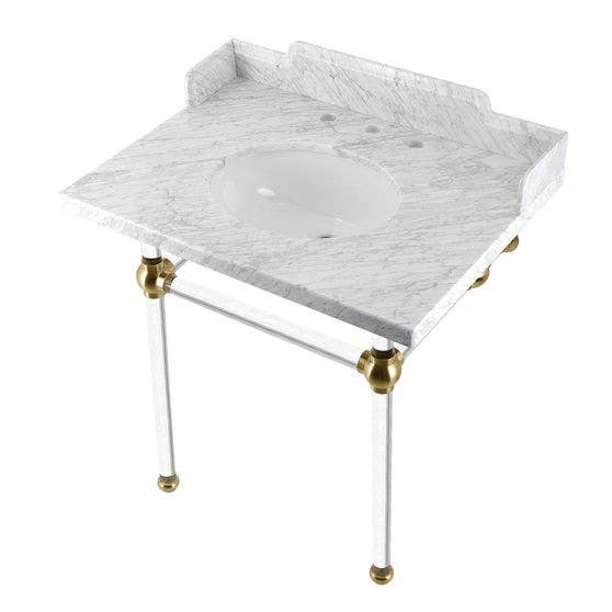 Kingston Brass LMS3030MA Carrara Marble Console Sink with Acrylic Legs, Marble White, 30"