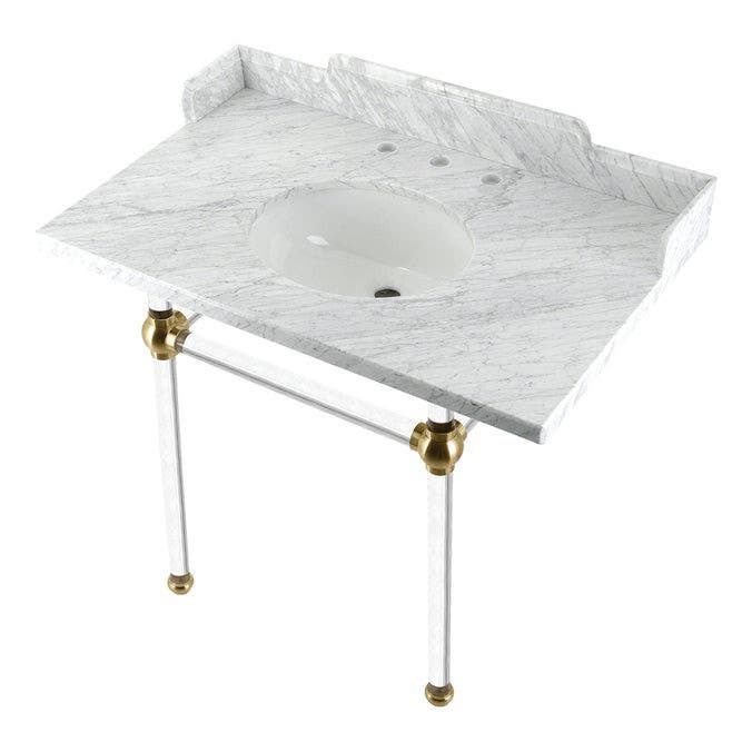 Kingston Brass LMS3630MA Carrara Marble Console Sink with Acrylic Legs, Marble White, 36"