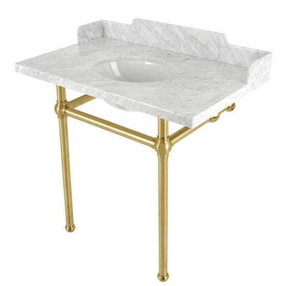 Kingston Brass LMS36MB Carrara Marble Console Sink with Brass Legs, Marble White, 36"