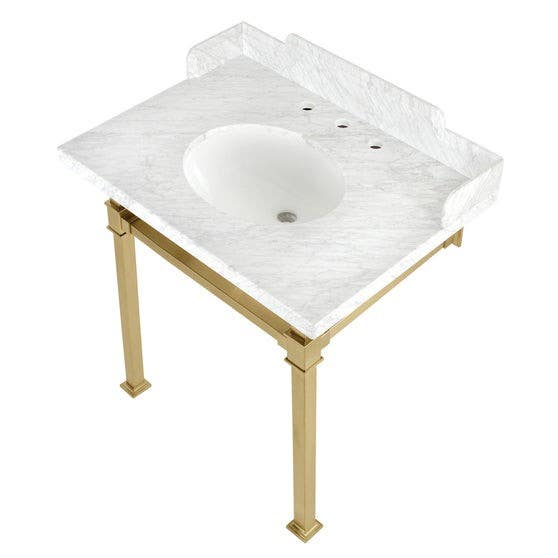 Kingston Brass LMS30M Carrara Marble Console Sink with Stainless Steel Legs, Marble White, 30"