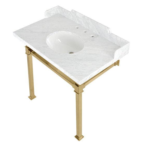 Kingston Brass LMS36M Carrara Marble Console Sink with Stainless Steel Legs, Marble White, 36"
