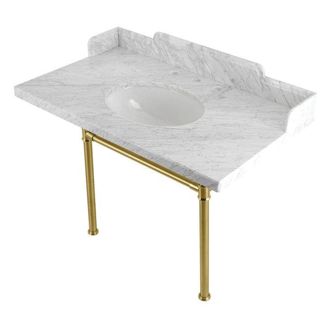 Kingston Brass LMS36M8 Carrara Marble Console Sink with Stainless Steel Legs, Marble White, 36"