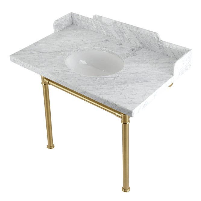 Kingston Brass LMS3622M8 Carrara Marble Console Sink with Stainless Steel Legs, Marble White, 36"