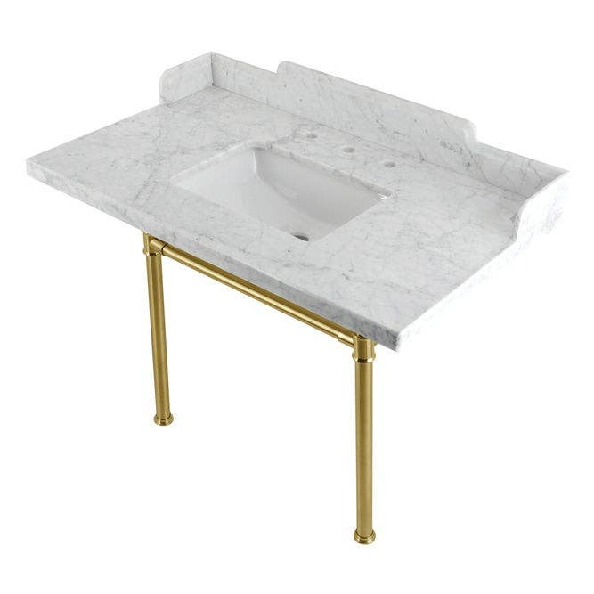 Kingston Brass LMS36M8SQ Carrara Marble Console Sink with Stainless Steel Legs, Marble White, 36"