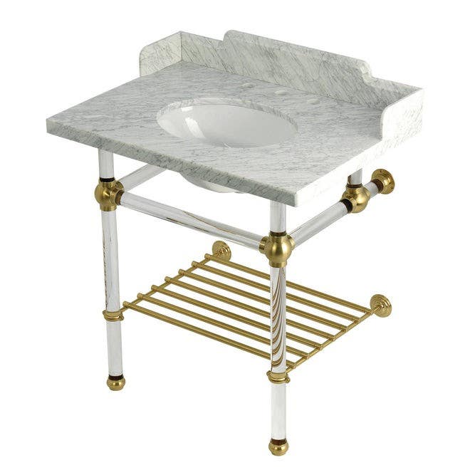 Kingston Brass LMS3030MAB Console Sink with Acrylic Legs, Marble White, 30"