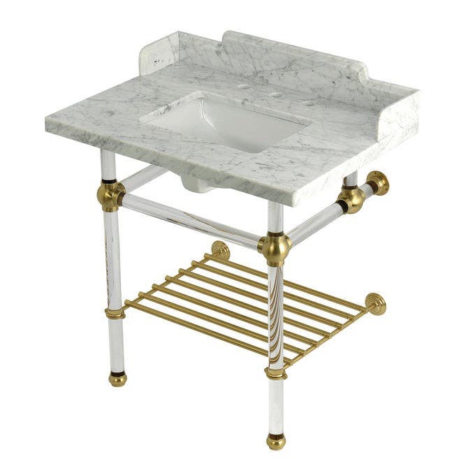 Kingston Brass LMS3030MASQB Console Sink with Acrylic Legs, Marble White, 30"