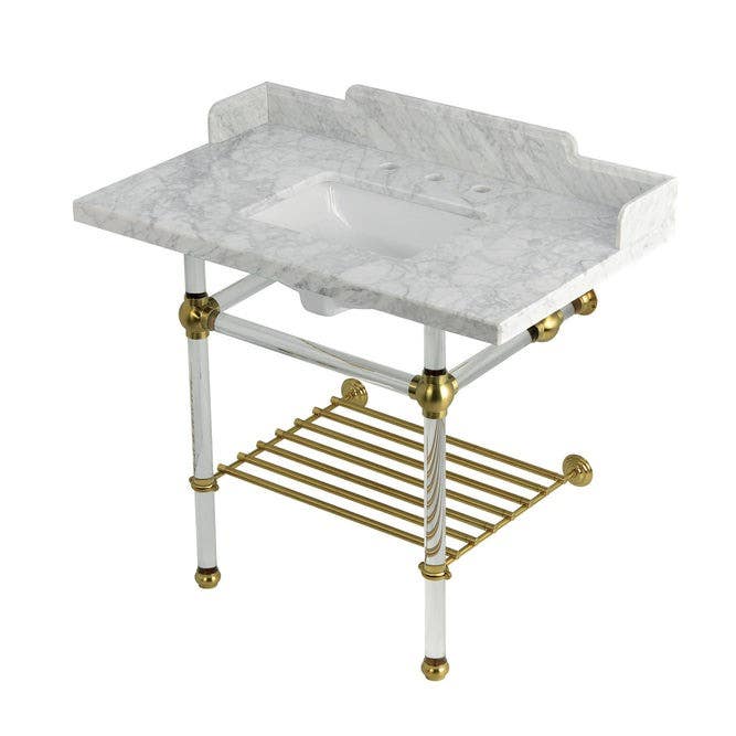 Kingston Brass LMS3630MASQB Console Sink with Acrylic Legs, Marble White, 36"