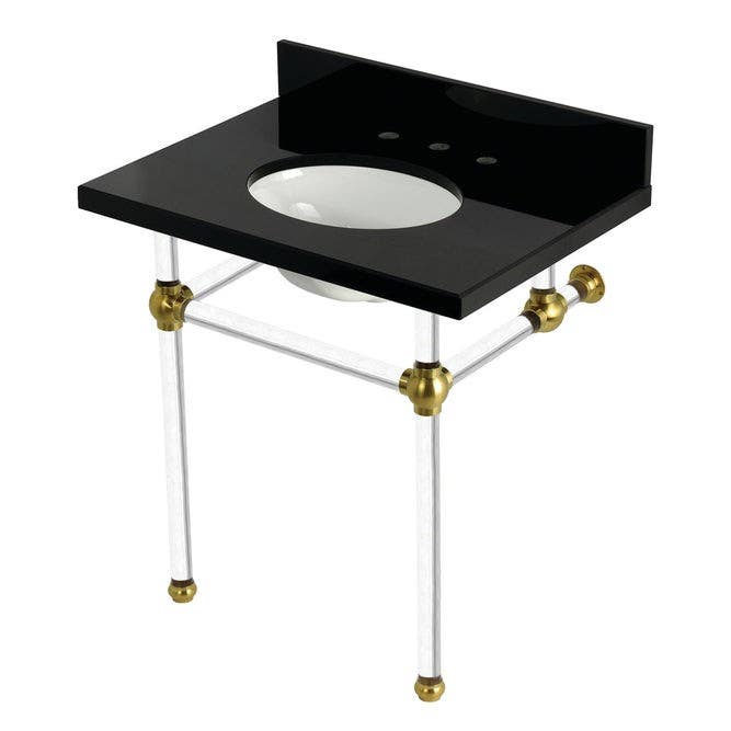 Kingston Brass KVPK3030KA Black Granite Console Sink with Acrylic Legs, 30"