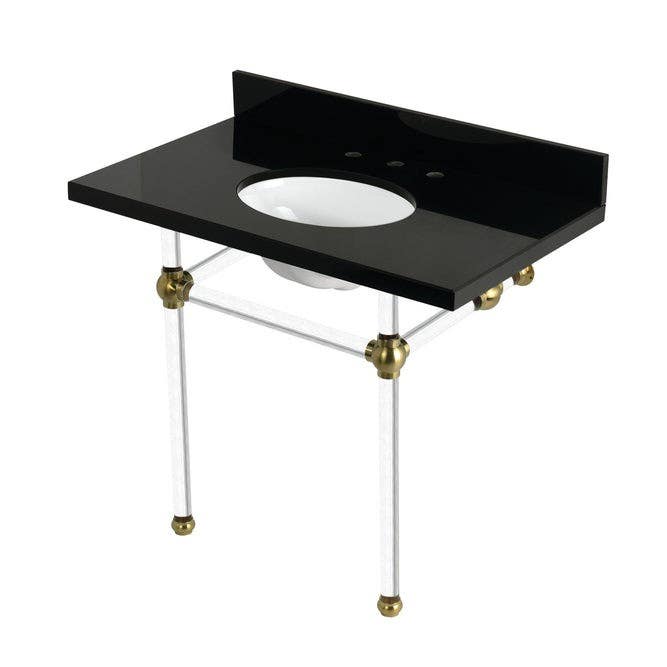 Kingston Brass KVPK3630KA Console Sink with Acrylic Legs, Black Granite, 36"