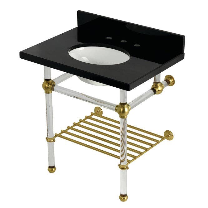 Kingston Brass KVPK3030KAB Console Sink with Acrylic Legs, Black Granite, 30"