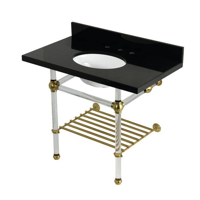 Kingston Brass KVPK3630KAB Console Sink with Acrylic Legs, Black Granite, 36"