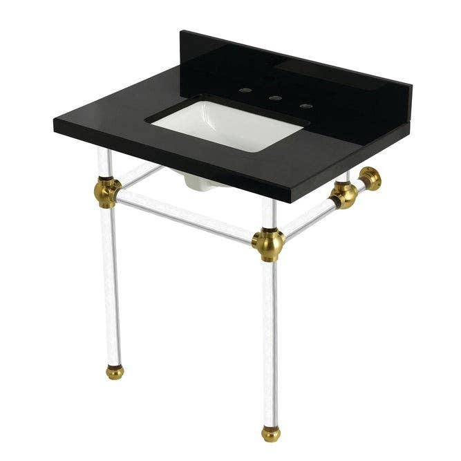 Kingston Brass KVPK3030KASQ Console Sink with Acrylic Legs, Black Granite, 30"
