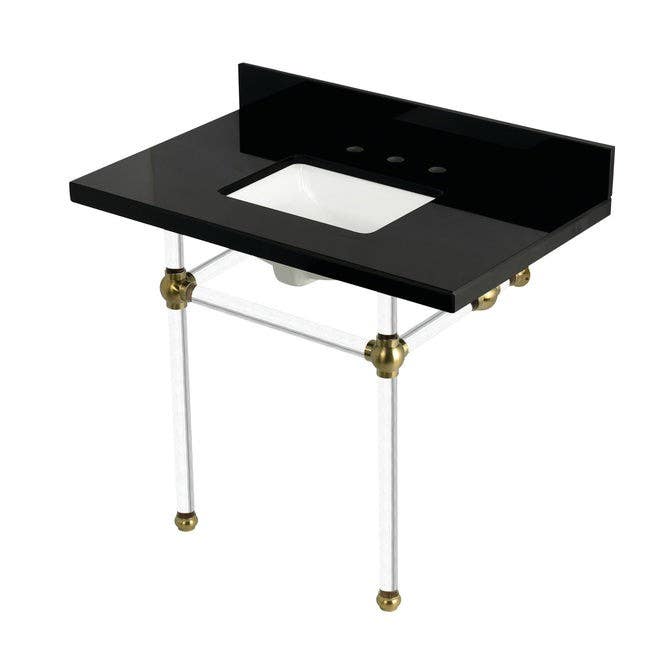 Kingston Brass KVPK3630KASQ Console Sink with Acrylic Legs, Black Granite, 36"